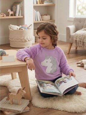 The Children's Place Lavender Unicorn Fuzzy-Sleeve Sweatshirt
